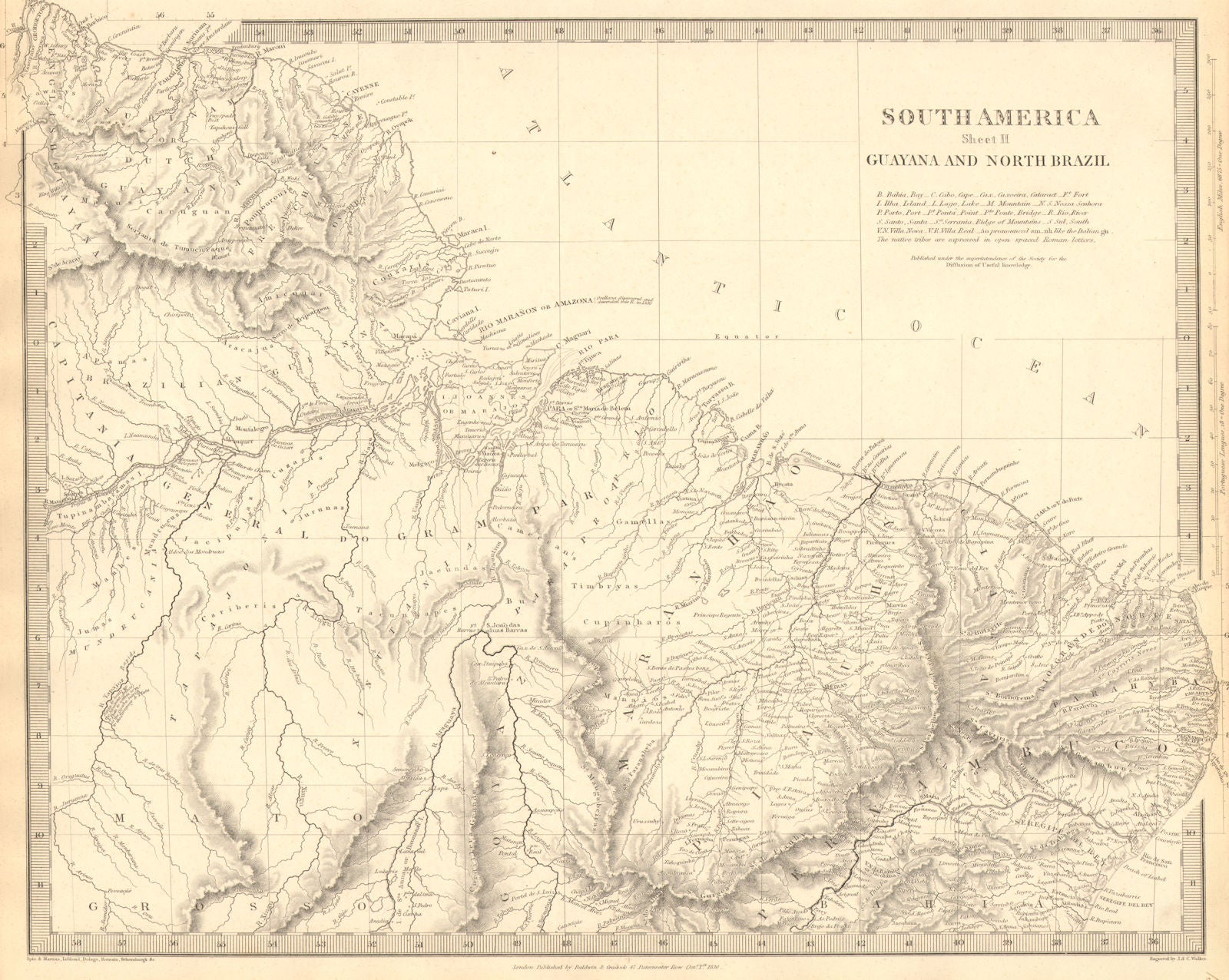 AMAZONIA. Showing Indian tribes. Guyana Surinam Brazil. Recife. SDUK 1848 map